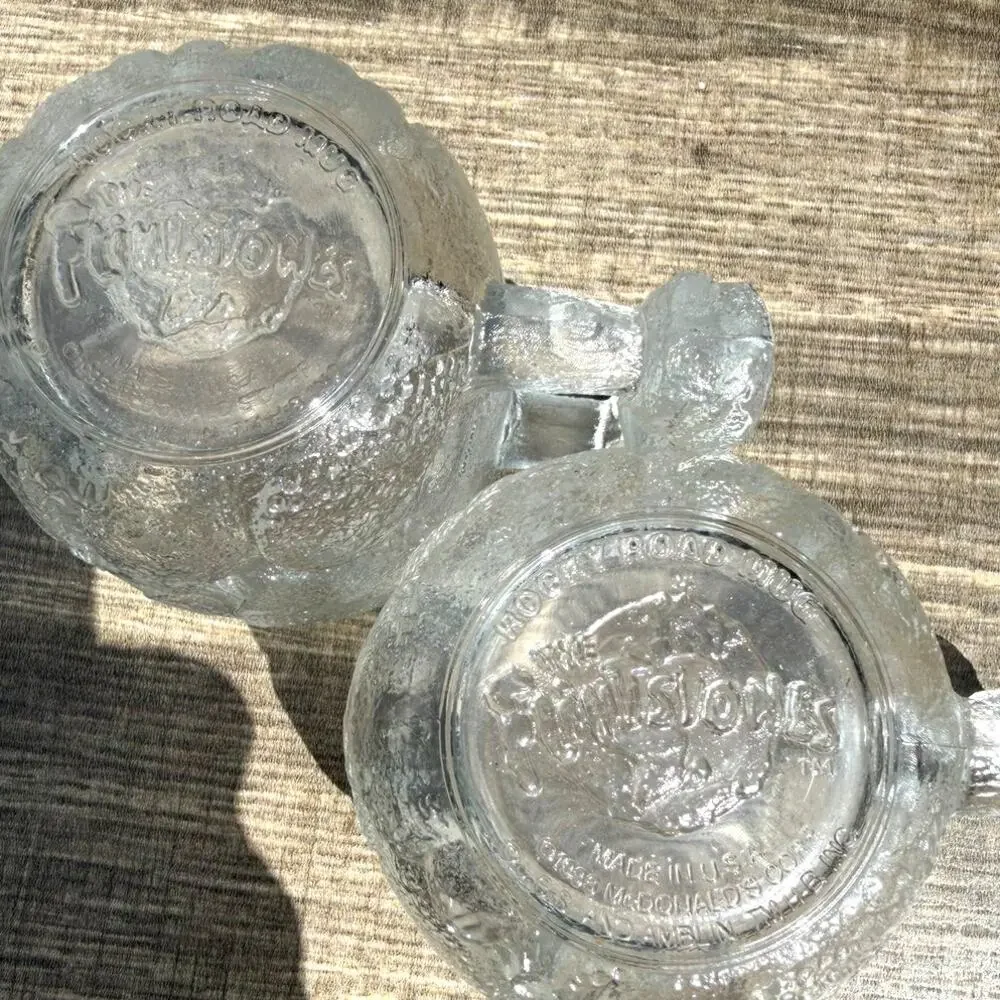 Vintage 1993 McDonalds Flintstones RocDonalds Glass Mugs Set Of 2 Bone Handle